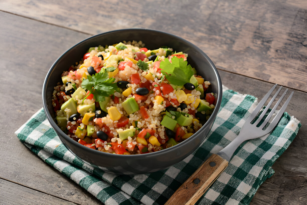 Vegan Mexican Quinoa Bowl with Green Chile Cilantro Sauce