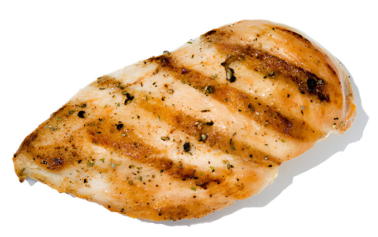 Grilled chicken breast fillet on a white background